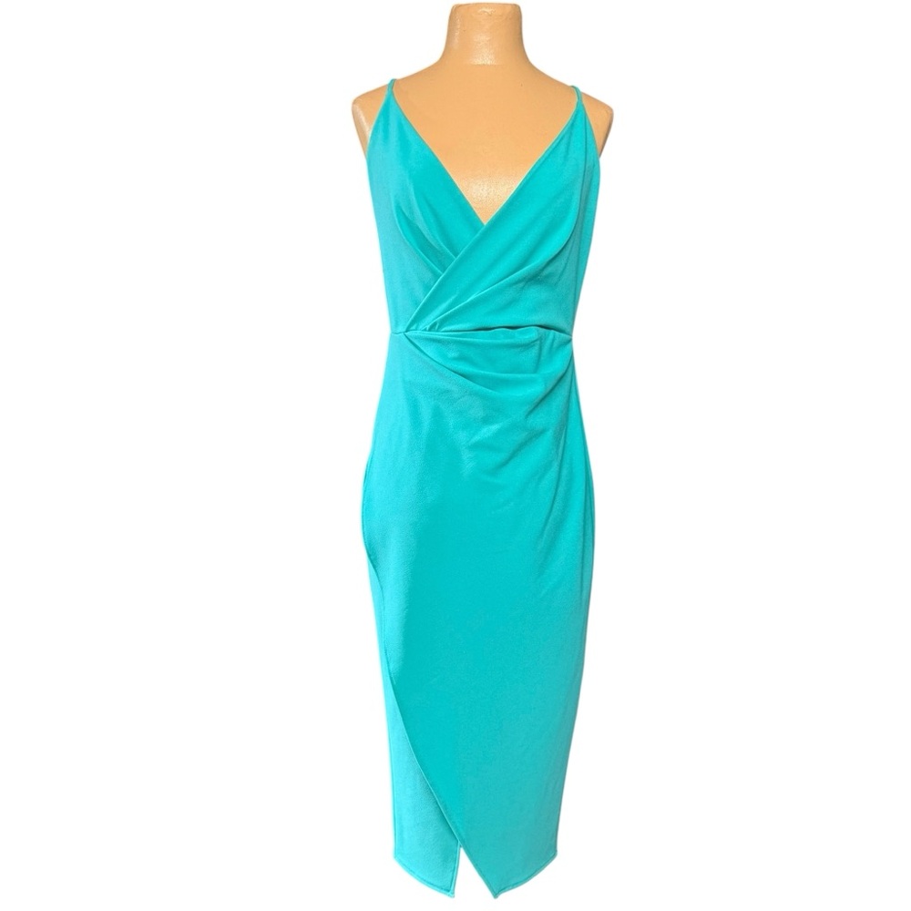 Betsey Johnson Turquoise Wrap-Front Midi Dress with Spaghetti Straps